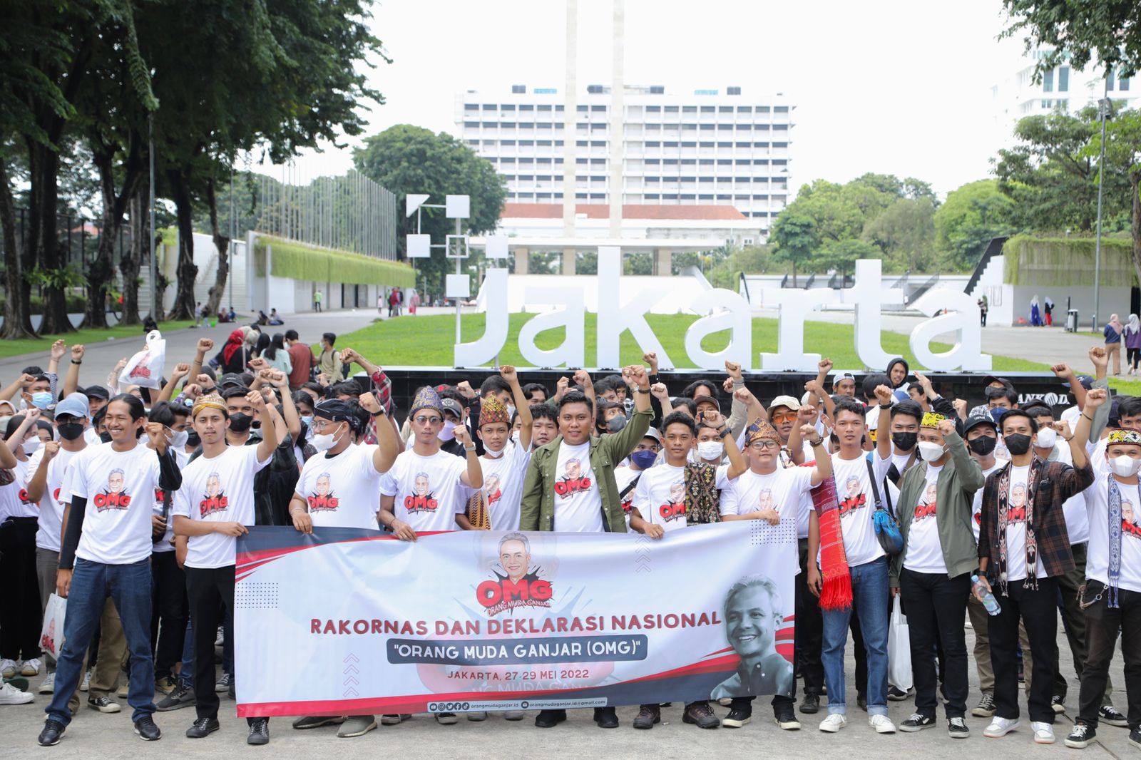 Orang Muda Ganjar DKI Jakarta menyatakan dukungan kepada Ganjar Pranowo Presiden 2024, di Lapangan Banteng, Minggu (29/5/2022) 