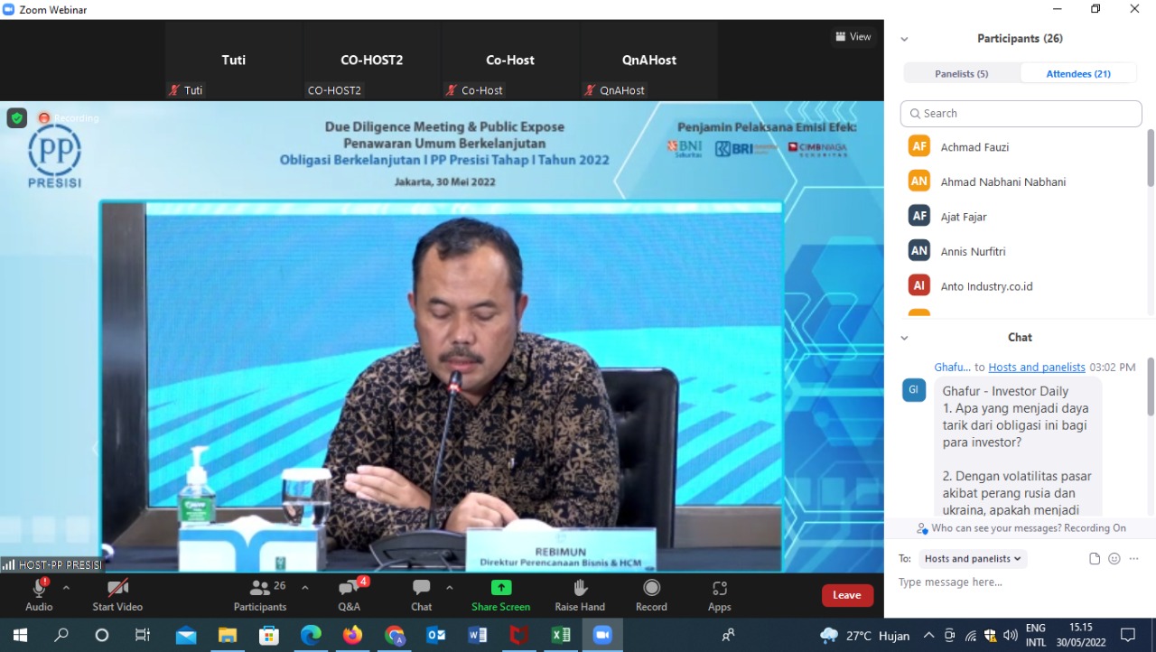 Public expose PP Presisi yang dilakukan secara daring, Senin (30/5).