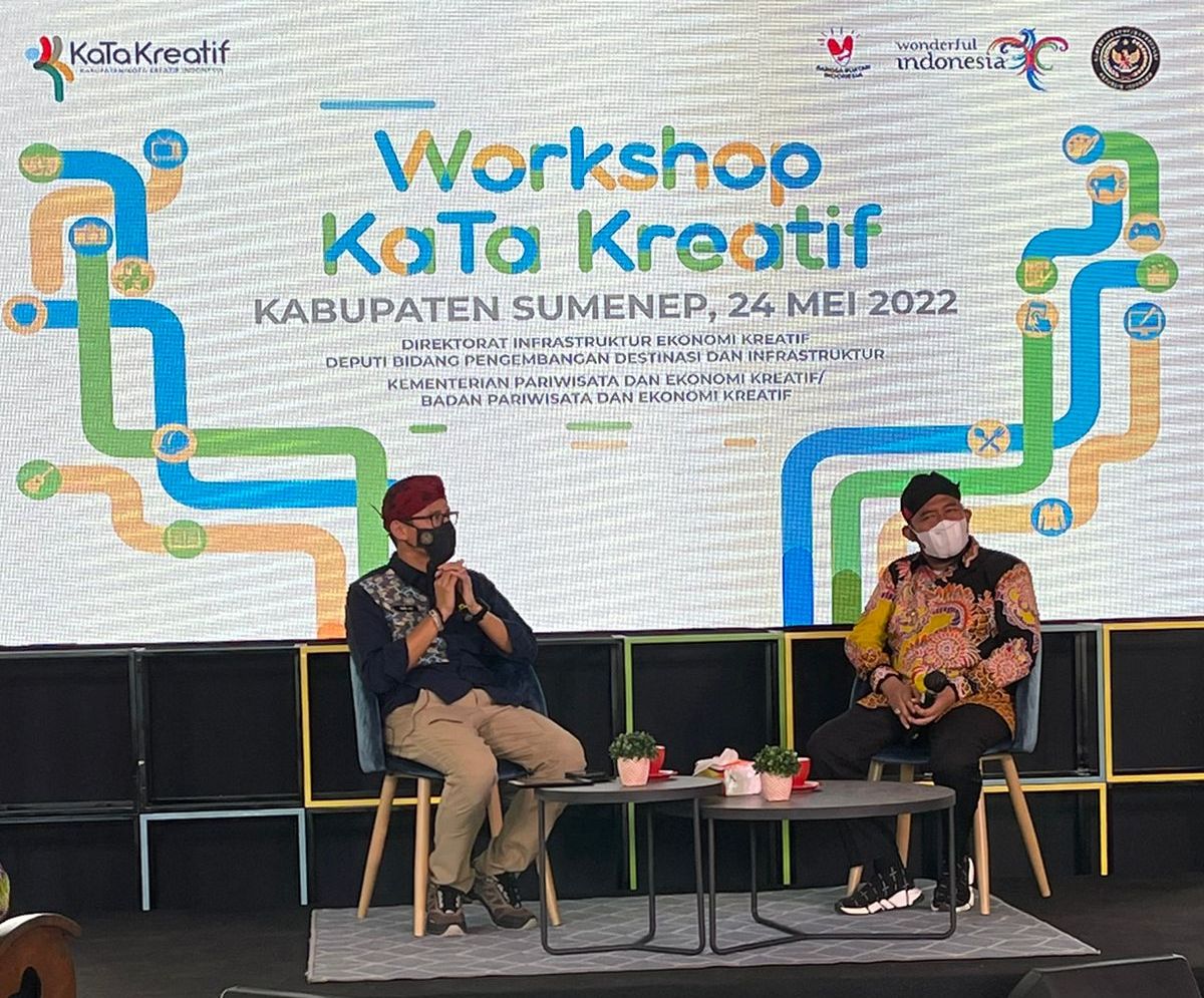 Menparekraf Sandiaga Salahuddin Uno menghadiri acara Workshop Pengembangan Kabupaten/Kota (KaTa) Kreatif Indonesia 2022 di Sumenep, Madura.