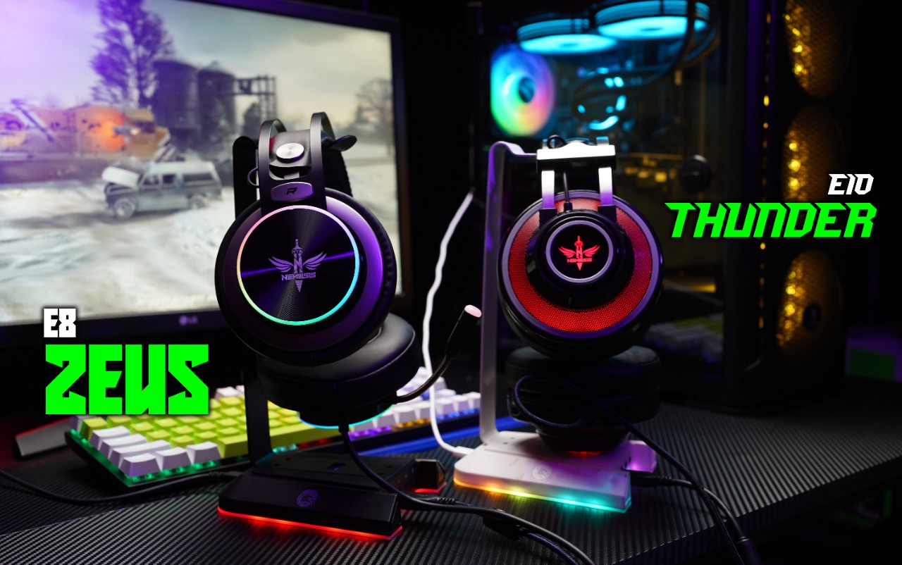 Headset gaming Thunder HS-E10 dan Zeus HS-E8.