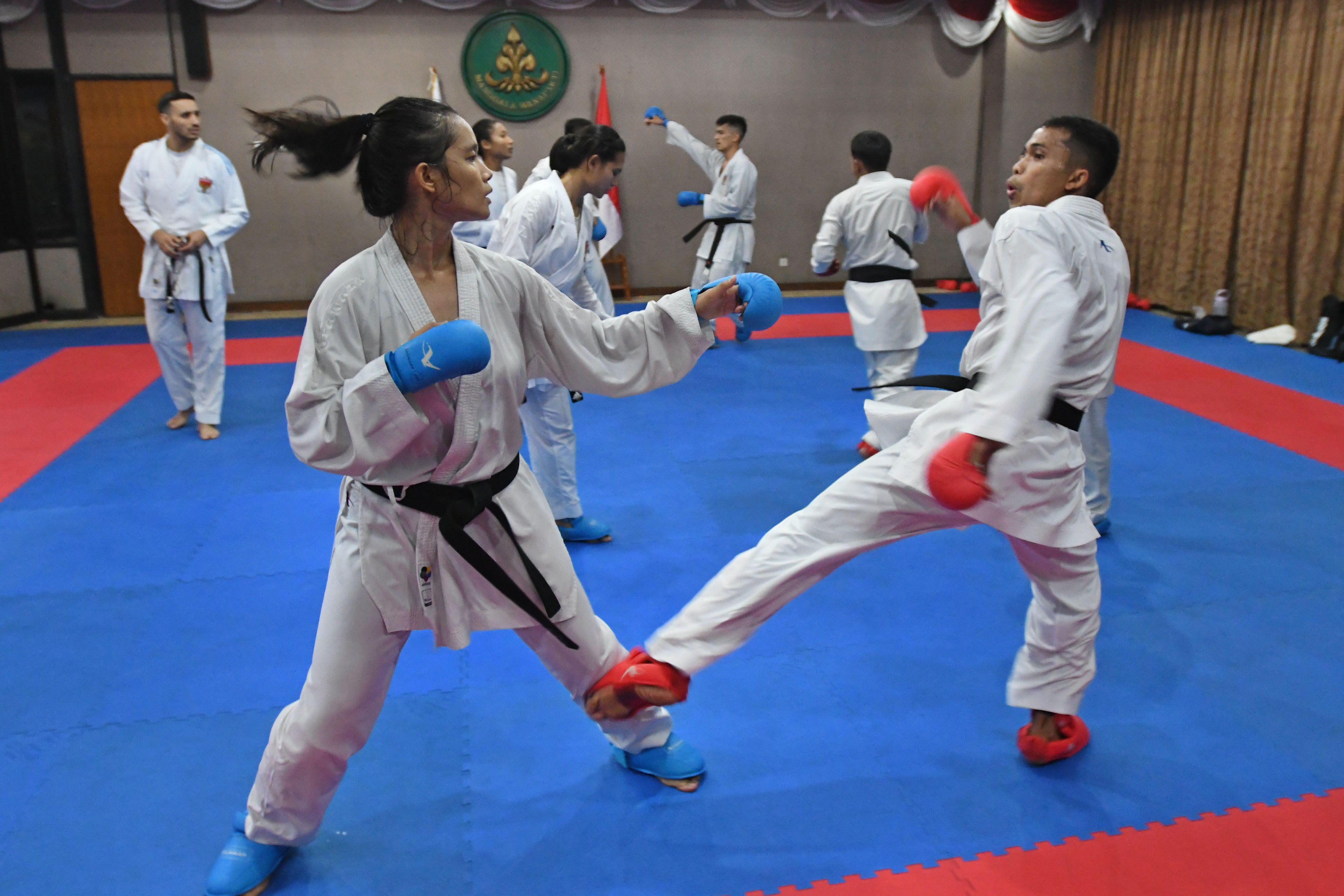 Sejumlah karateka berlatih di Pelatnas Karate untuk SEA Games Vietnam di Jakarta. 