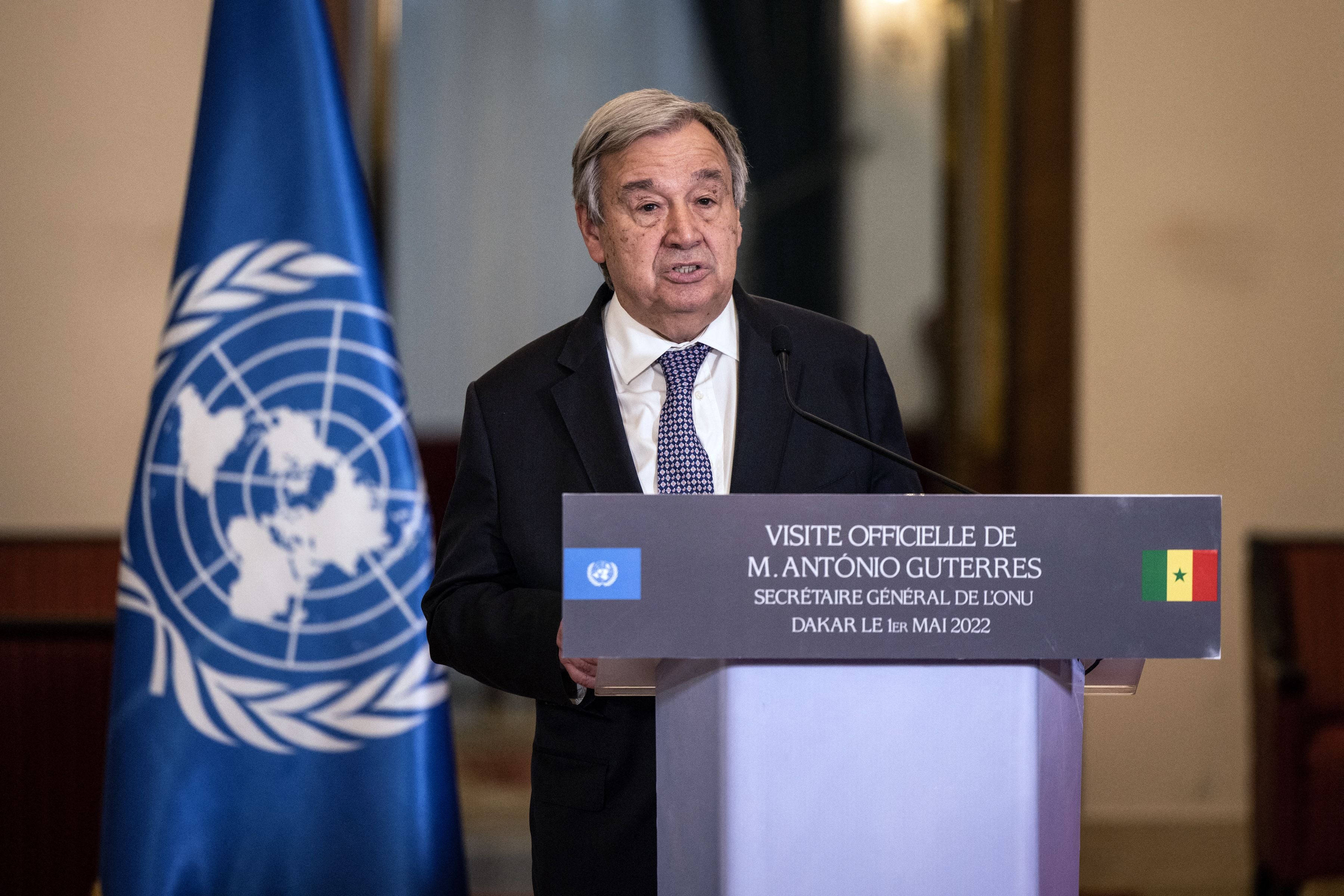 Sekjen PBB Antonio Guterres saat berbicara di Dakar, Senegal.