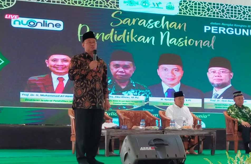 Acara Kongres Ke-III PERGUNU di Aula PP Amannatul Ummah, Kecamatan Pacet, Kabupatern Mojokerto, Jawa Timur.