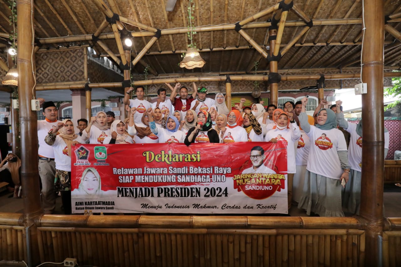 Jaringan Wanita Nusantara (Jawara) Sandi Bekasi Raya mendeklarasikan dukungan untuk Menparekraf, Sandiaga Uno jadi presiden 2024, Sabtu (21/