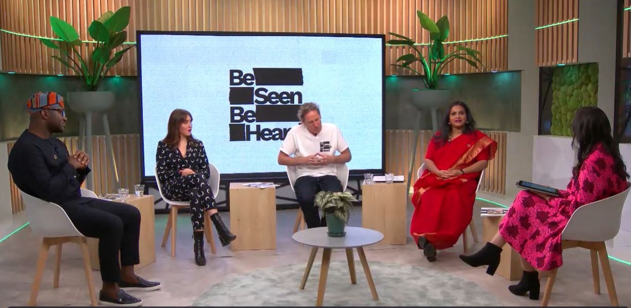 Peluncuran Be Seen Be Heard: Memahami Partisipasi Politik Anak Muda’. Ki-ka Samson Itodo, Gina Martin, Wickramanayake, Chris Davis.