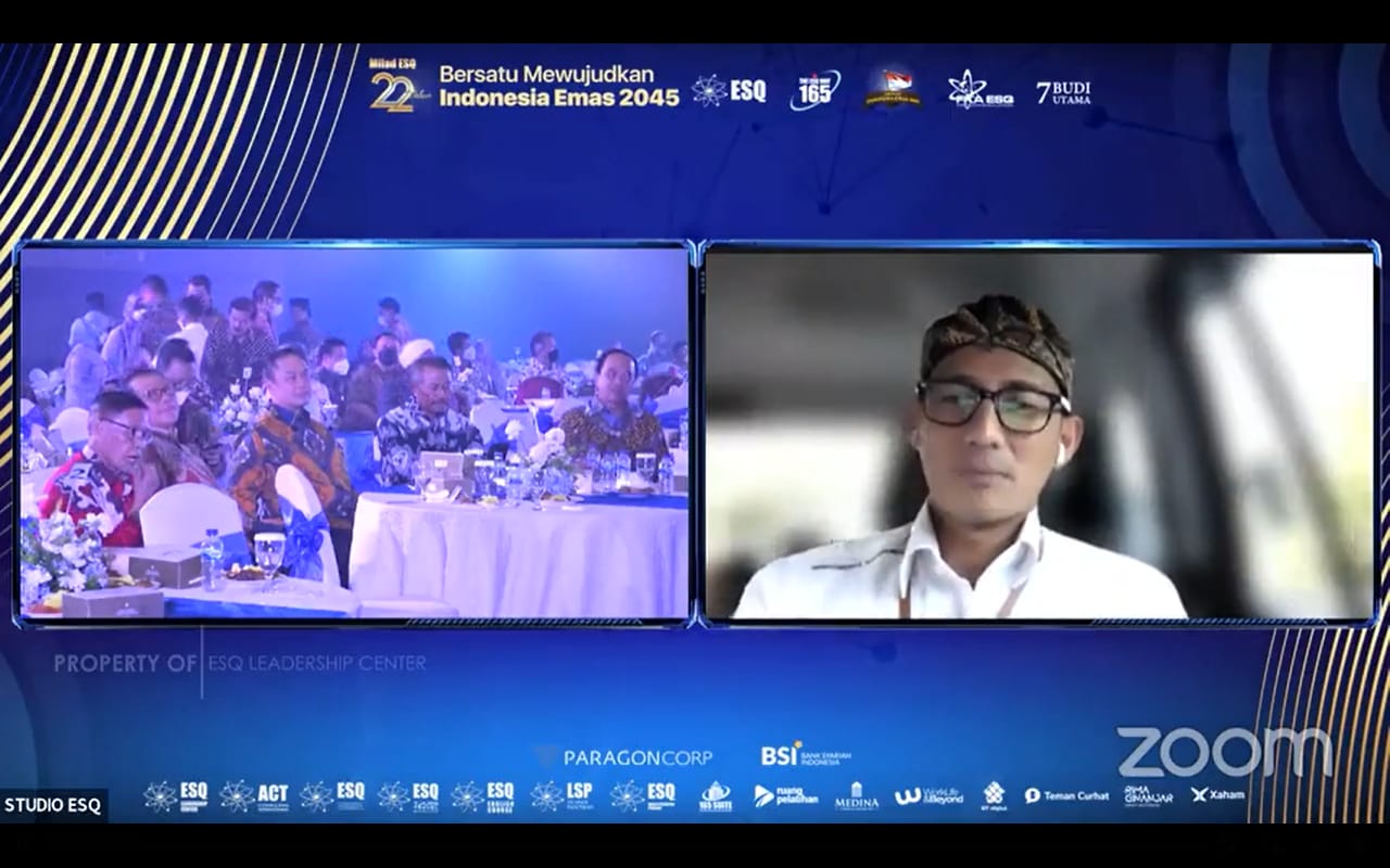 Menteri Pariwisata dan Ekonomi Kreatif Sandiaga Uno saat memberikan sambutan secara virtual pada Milad ESQ ke-22.