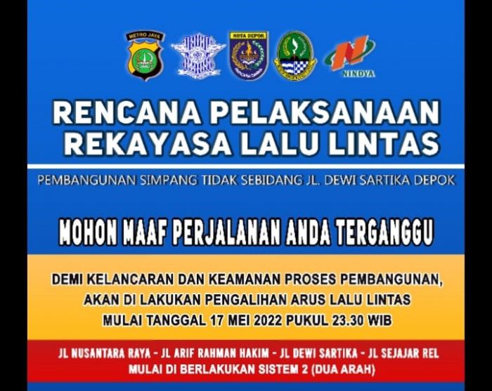 Flayer rekayasa lalu lintas di Kota Depok, Jawa Barat.
