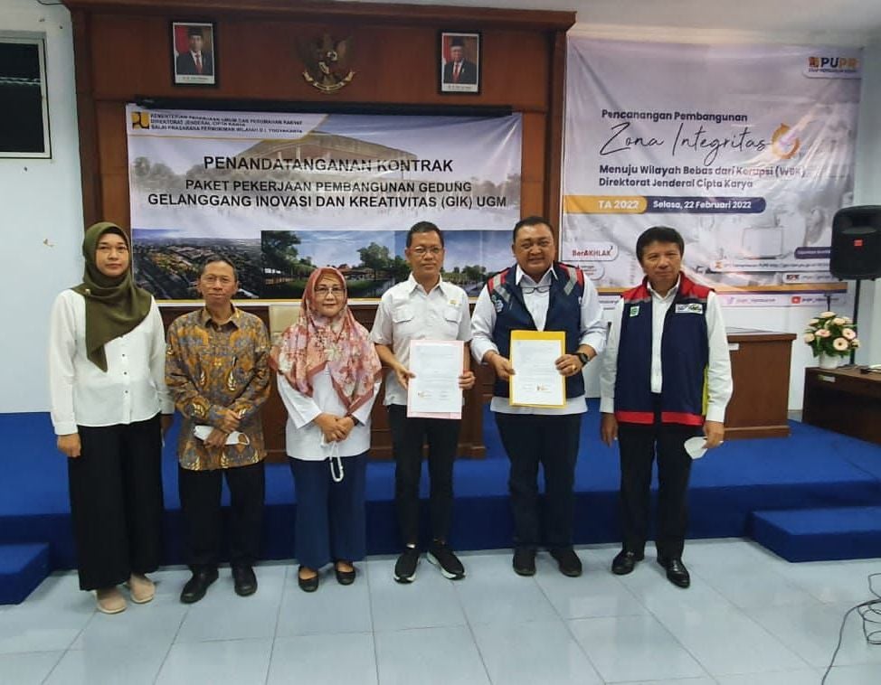 PT Amarta Karya bersama PT Waskita Karya menandatangani kontrak proyek pembangunan Gedung Gelanggang Inovasi dan Kreativitas (GIK) UGM. 
