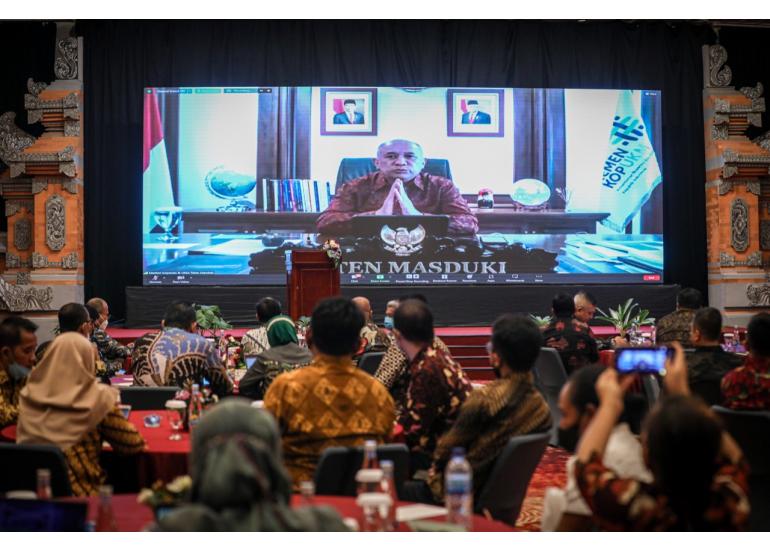 Menteri Koperasi dan UKM Teten Masduki saat membuka Rakortekcan Bidang Koperasi, UMKM, dan Kewirausahaan 