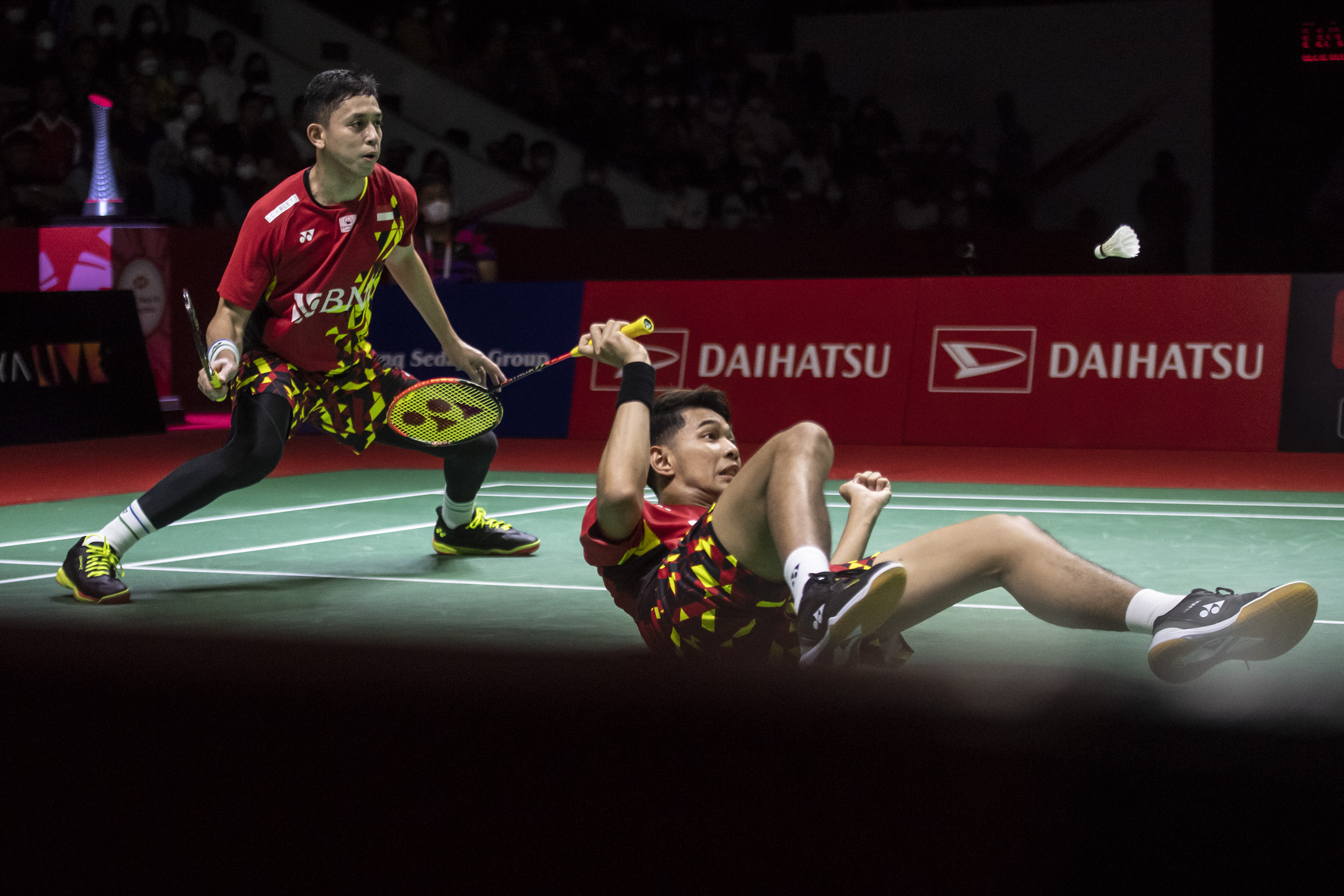 Pebulu tangkis Rian Ardianto/Fajar Alfian saat berlaga di Indonesia Masters.