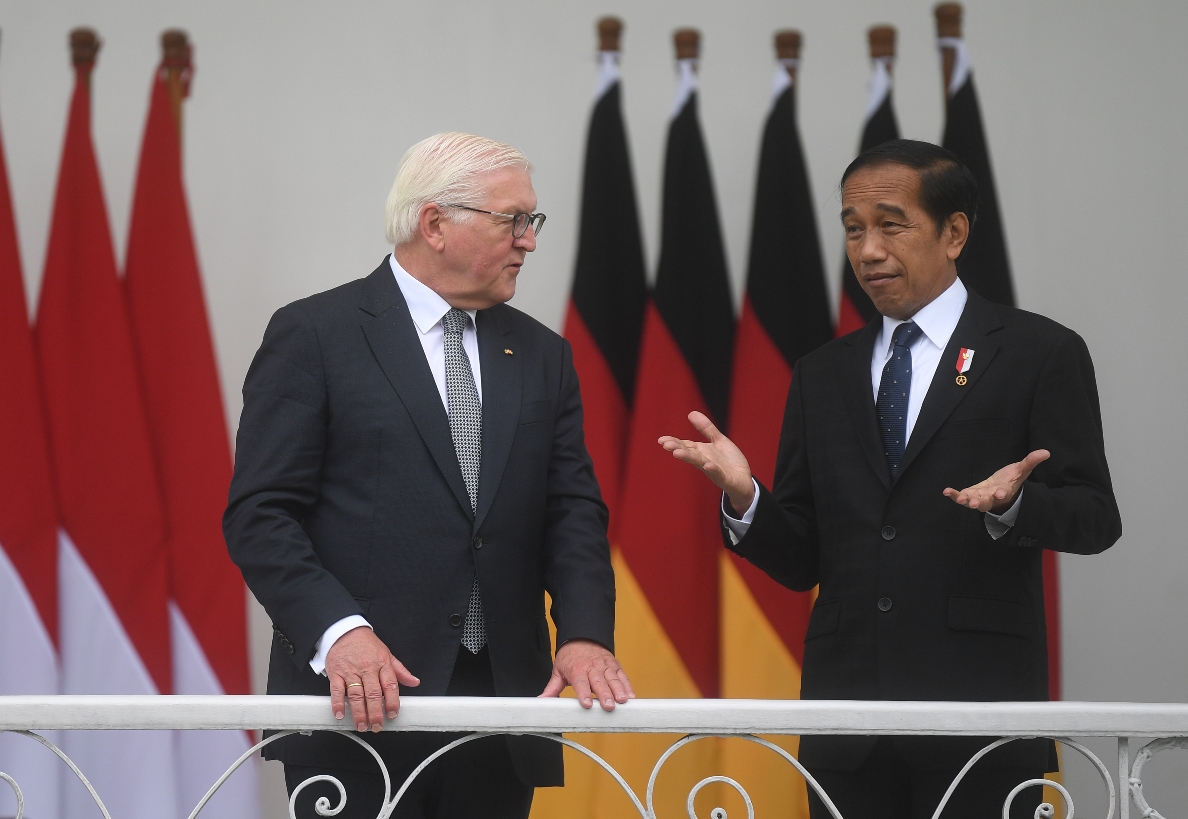Presiden Jokowi berbincang dengan Presiden Republik Federal Jerman Frank-Walter Steinmeier.