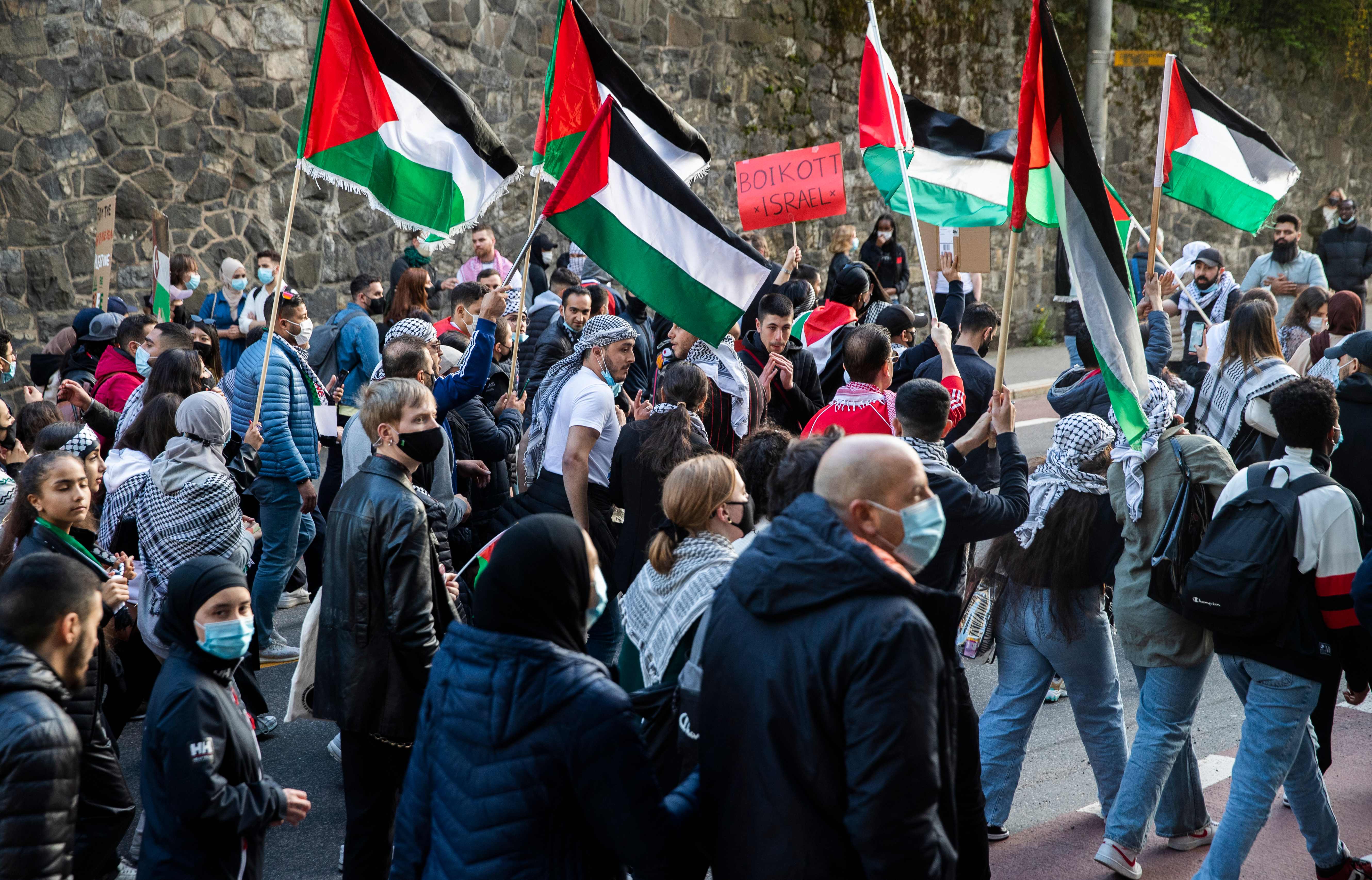 Aksi solidaritas terhadap Palestina di Oslo, Norwegia.