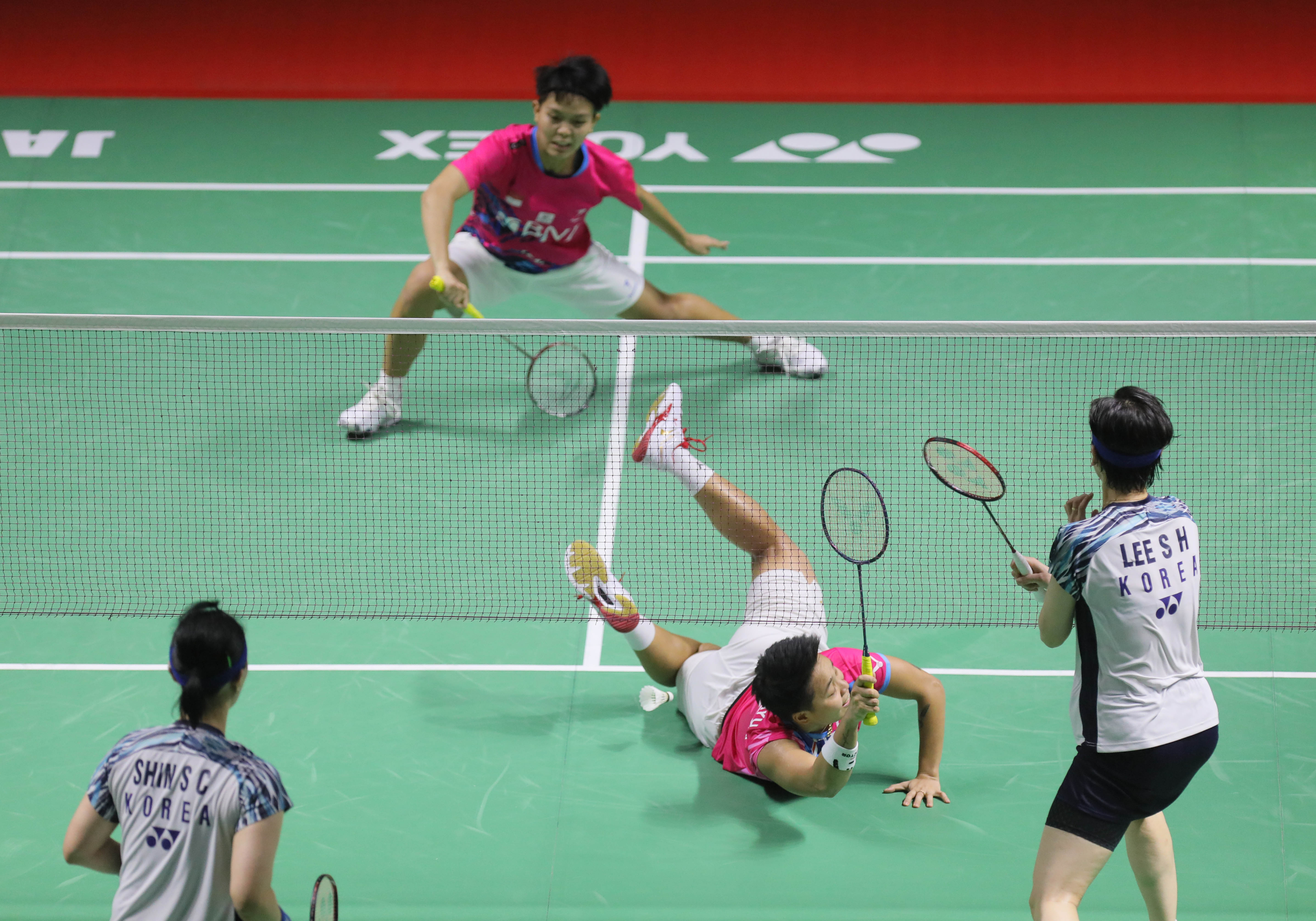 Ganda putri Indonesia Apriyani Rahayu/Siti Fadia berhadapan dengan ganda Korea Selatan, Lee So Hee/Shin Seung Chan