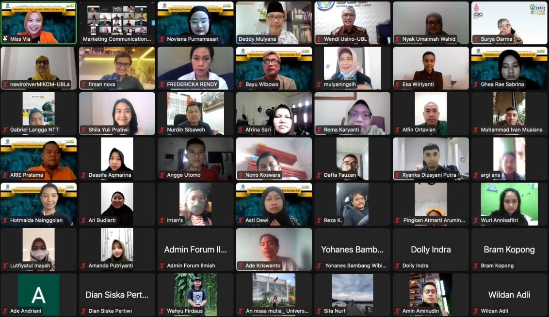 Webinar marketing komunikasi di era society 5.0, yang dihelat Program Studi Magister Ilmu Komunikasi Fakultas dan Desain Kreatif UBL, Sabtu 