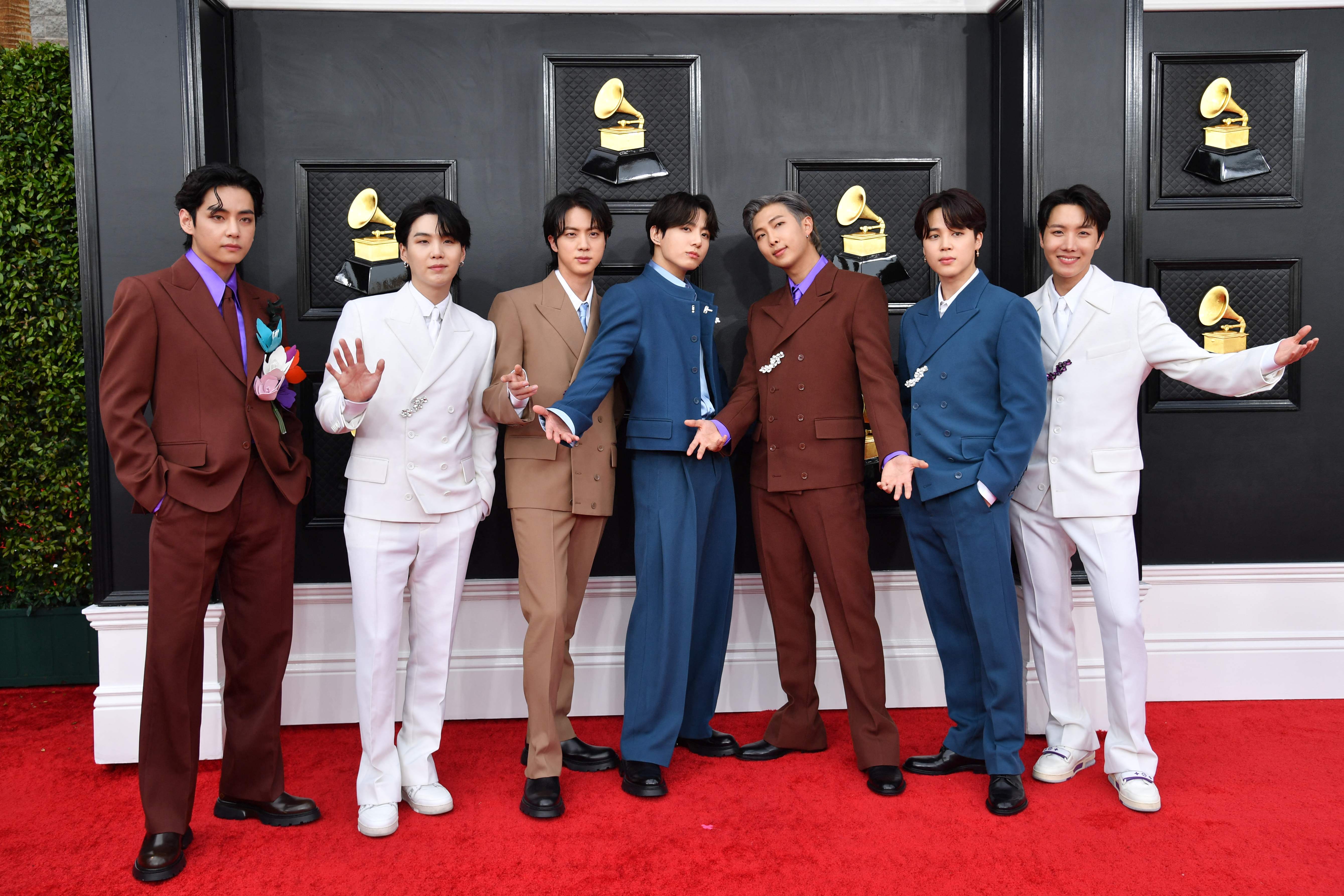 Grup K-Pop BTS saat menghadiri malam penghargaan Grammy di Las Vegas, 3 April lalu.