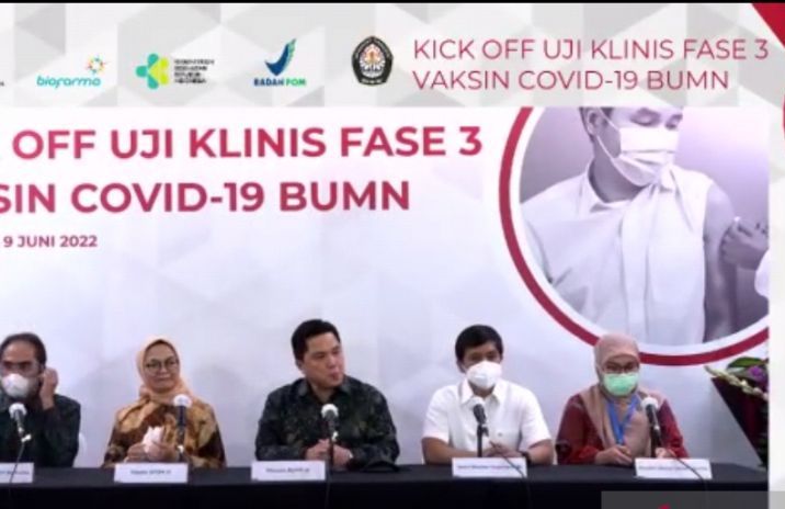 Tangkapan layar konferensi pers secara virtual Kick Off Uji Klinis Tahap 3 Vaksin BUMN di Semarang, Jawa Tengah, Kamis (9/6/2022)