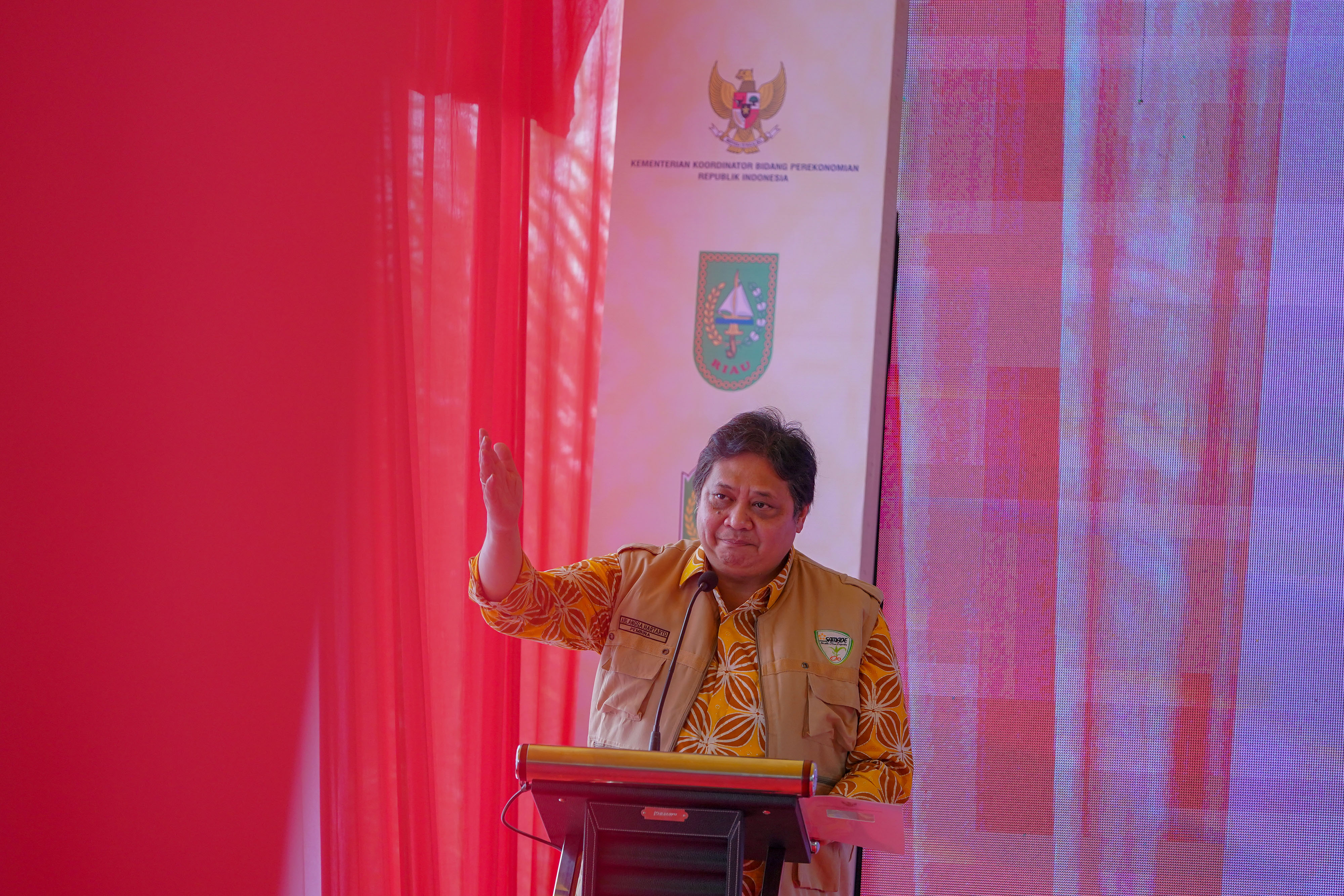 Menko Perekonomian Airlangga Hartarto saat menyampaikan sambutan.