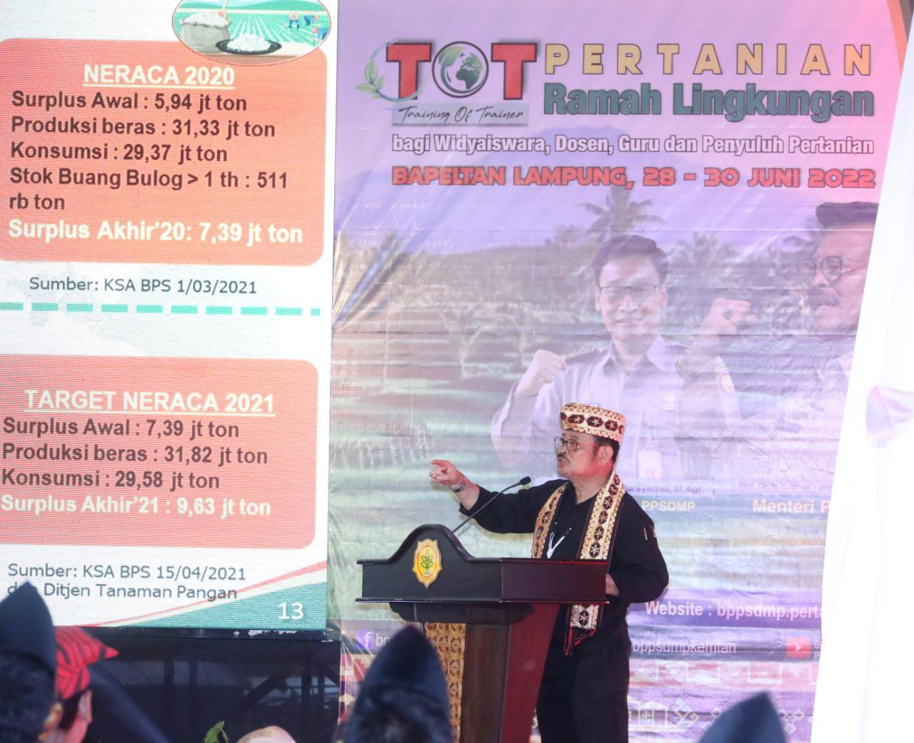 Mentan Syahrul Yasin Limpo dalam pembukaan TOT Pertanian Ramah Lingkungan