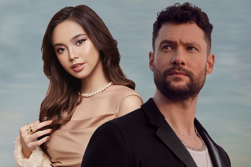 Poster Lyodra Ginting dan penyanyi dan penulis lagu asal Inggris Calum Scott.
