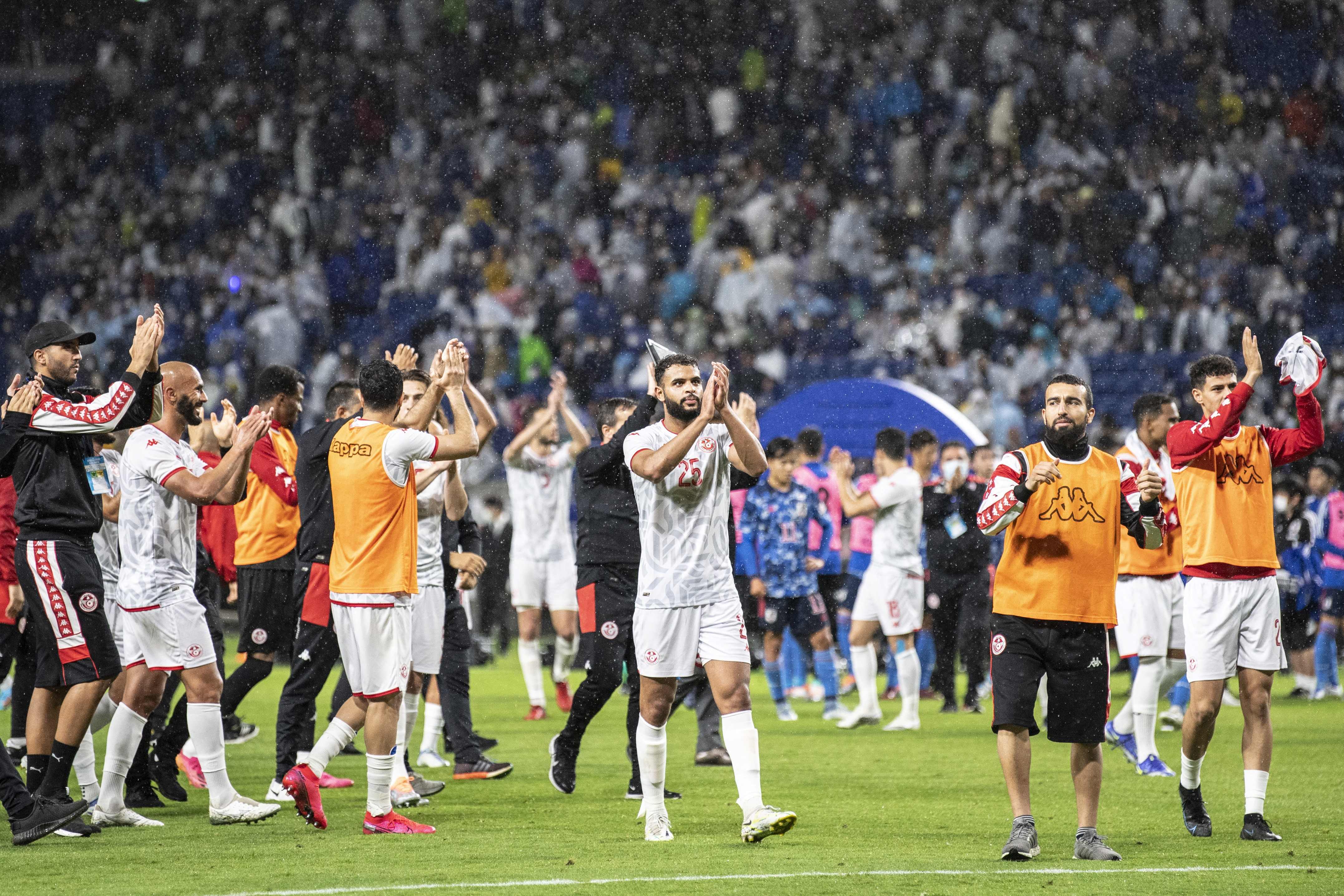 Pemain Tunisia merayakan kemenangan atas Jepang di final Piala Kirin 2022