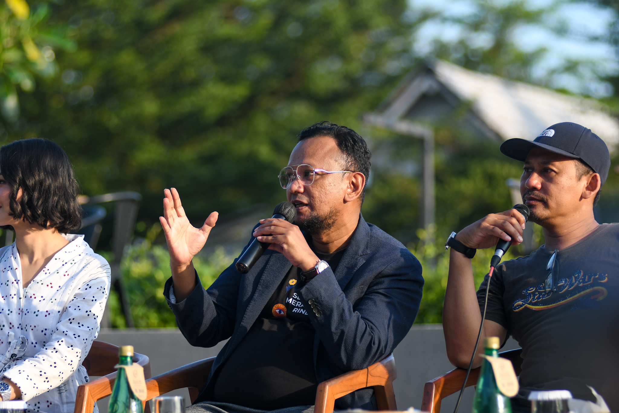 Founder Rajawali Indonesia & CEO Prambanan Jazz Festival Anas Syahrul Alimi saat jumpa pers di Prambanan Jazz Cafe, Yogyakarta.
