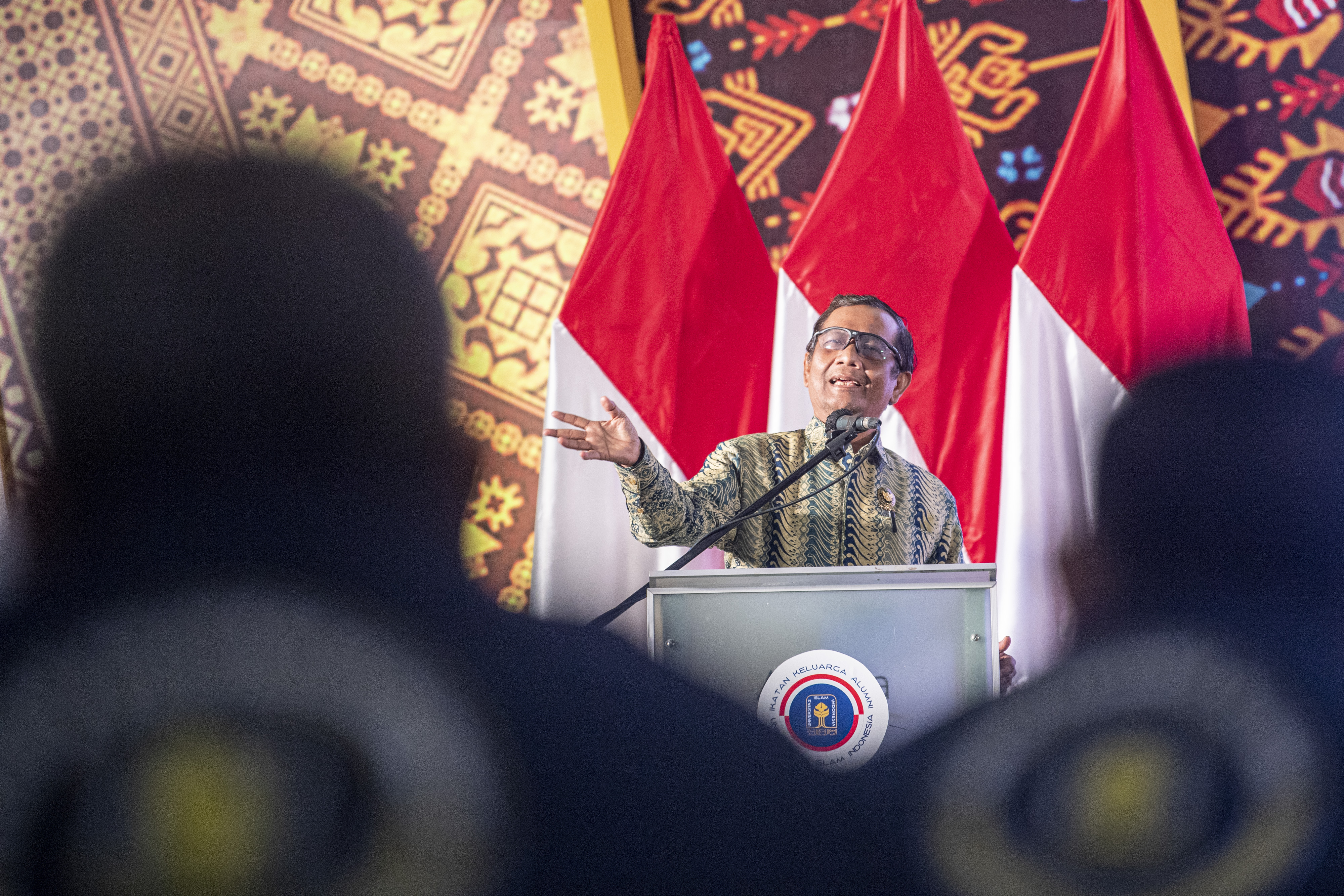 Menko Polhukam Mahfud MD saat menyampaikan pidato.