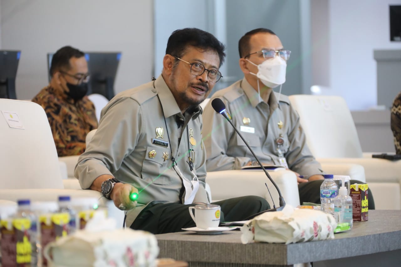 Mentan Syahrul Yasin Limpo menjadi pembicara dalam webinar nasional yang diselenggarakan BNI di Jakarta, Kamis (21/7).