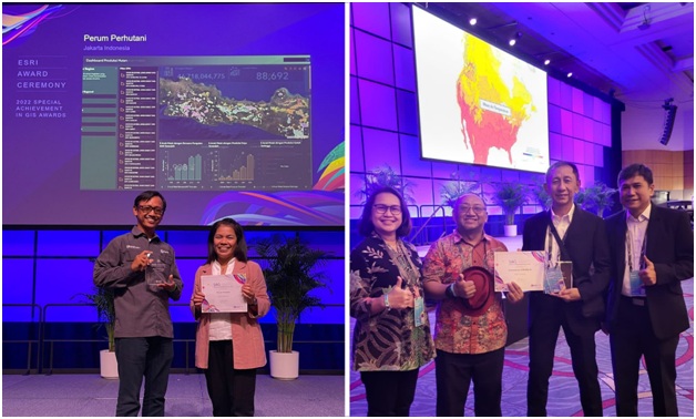 Perum Perhutani dan Ditjen Tata Ruang, Kementerian ATR/BPN meraih Special Achievement in GIS (SAG) Award 2022.