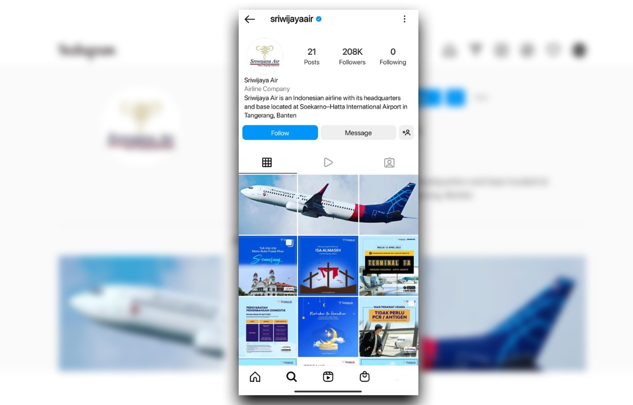 Akun Instagram Sriwijaya Air