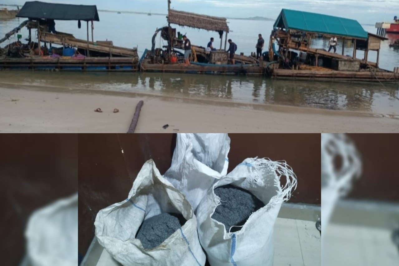 Ditpolairud Polda Kepulauan Bangka Belitung mengamankan penambang timah ilegal di perairan Mengkubung, Dusun Mengkubung.