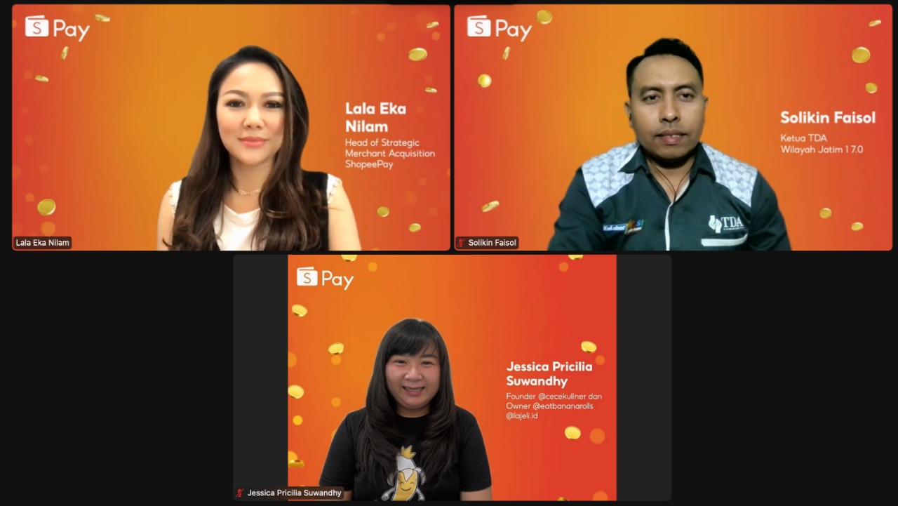  Diskusi virtual untuk pelaku UMKM di Jawa Timur dengan tema 'UMKM Maju dengan ShopeePay'. 