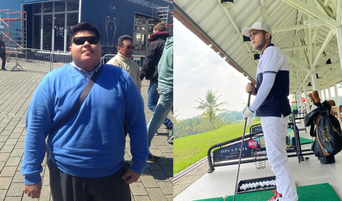 Perubahan Fazry Wildan Shahab sebelum (kiri) dan setelah menjalani pola hidup sehat (kanan). 