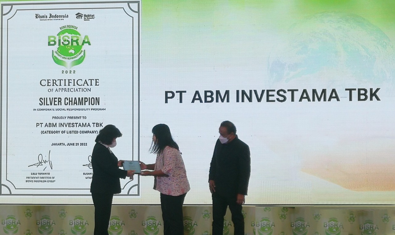 PT ABM Investama Tbk. (ABMM) berhasil meraih Silver Champion in Corporate Social Responsibility Program dalam BISRA 2022.