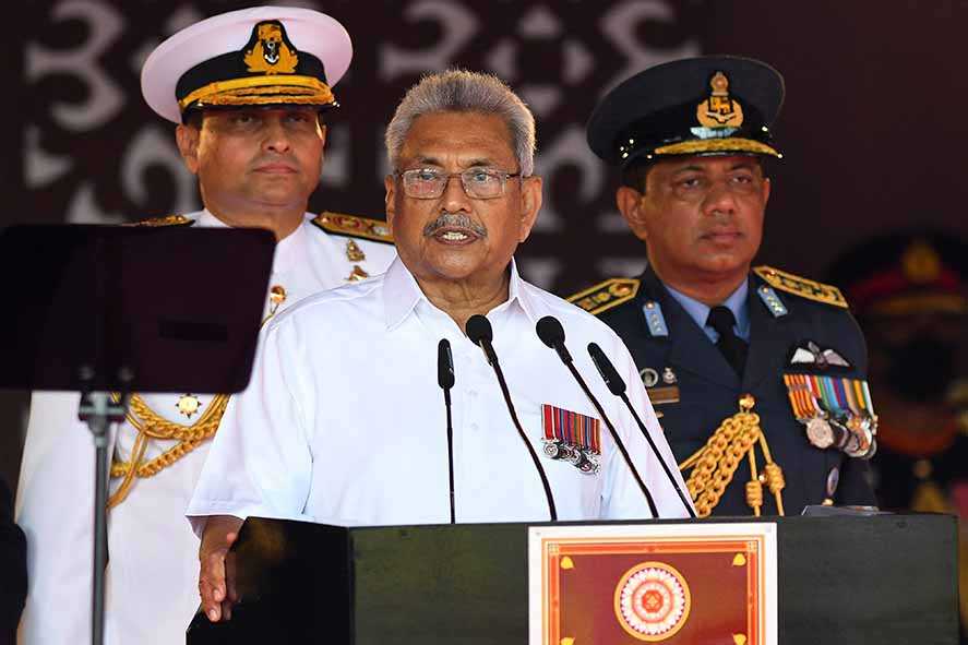 Presiden Sri Lanka Gotabaya Rajapaksa saat berpidato pada peringatan hari kemerdekaan di Kolombo, 4 Februari 2022. 