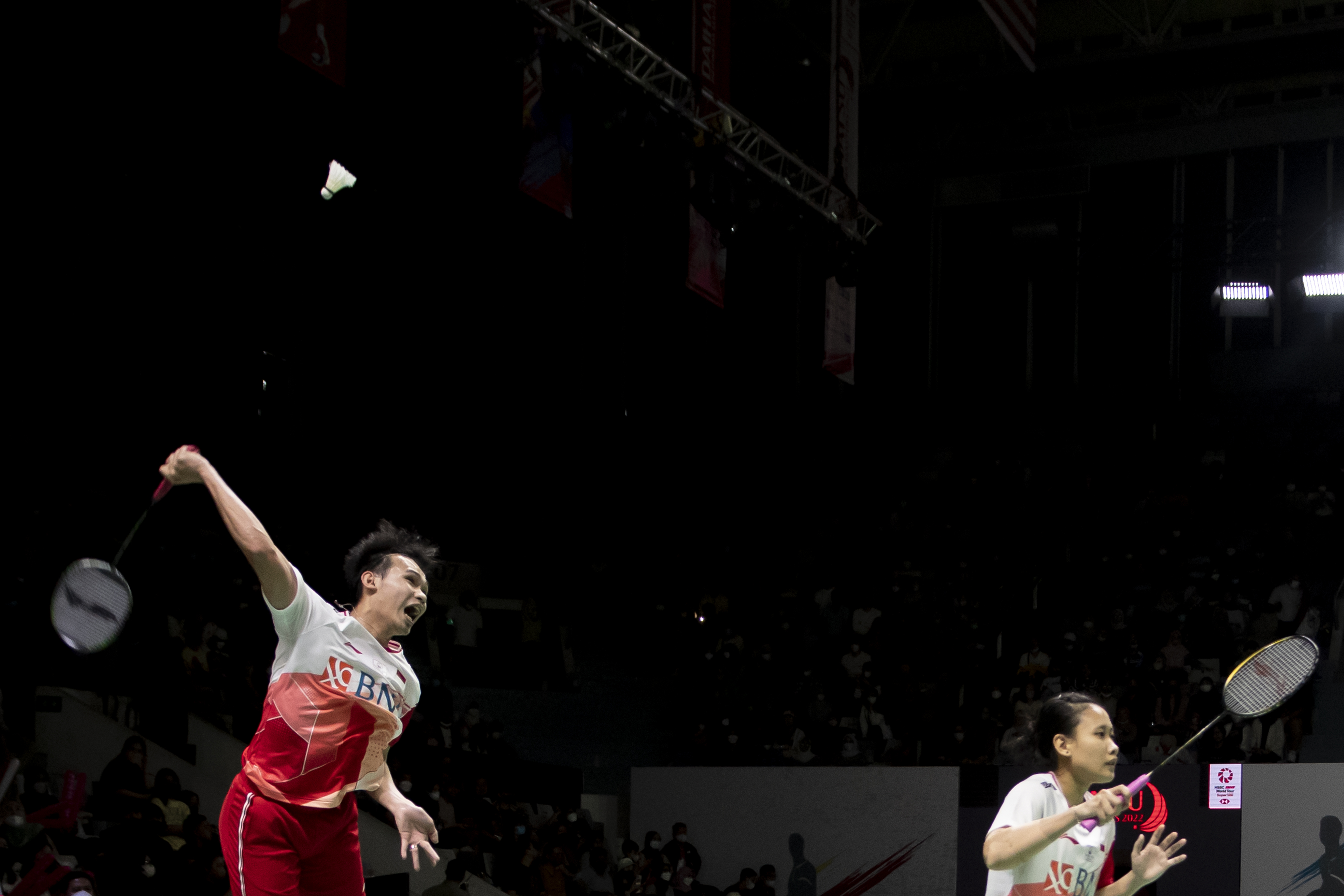 Pebulu tangkis ganda campuran Indonesia Rinov Rivaldy/Pitha Haningtyas saat berlaga.