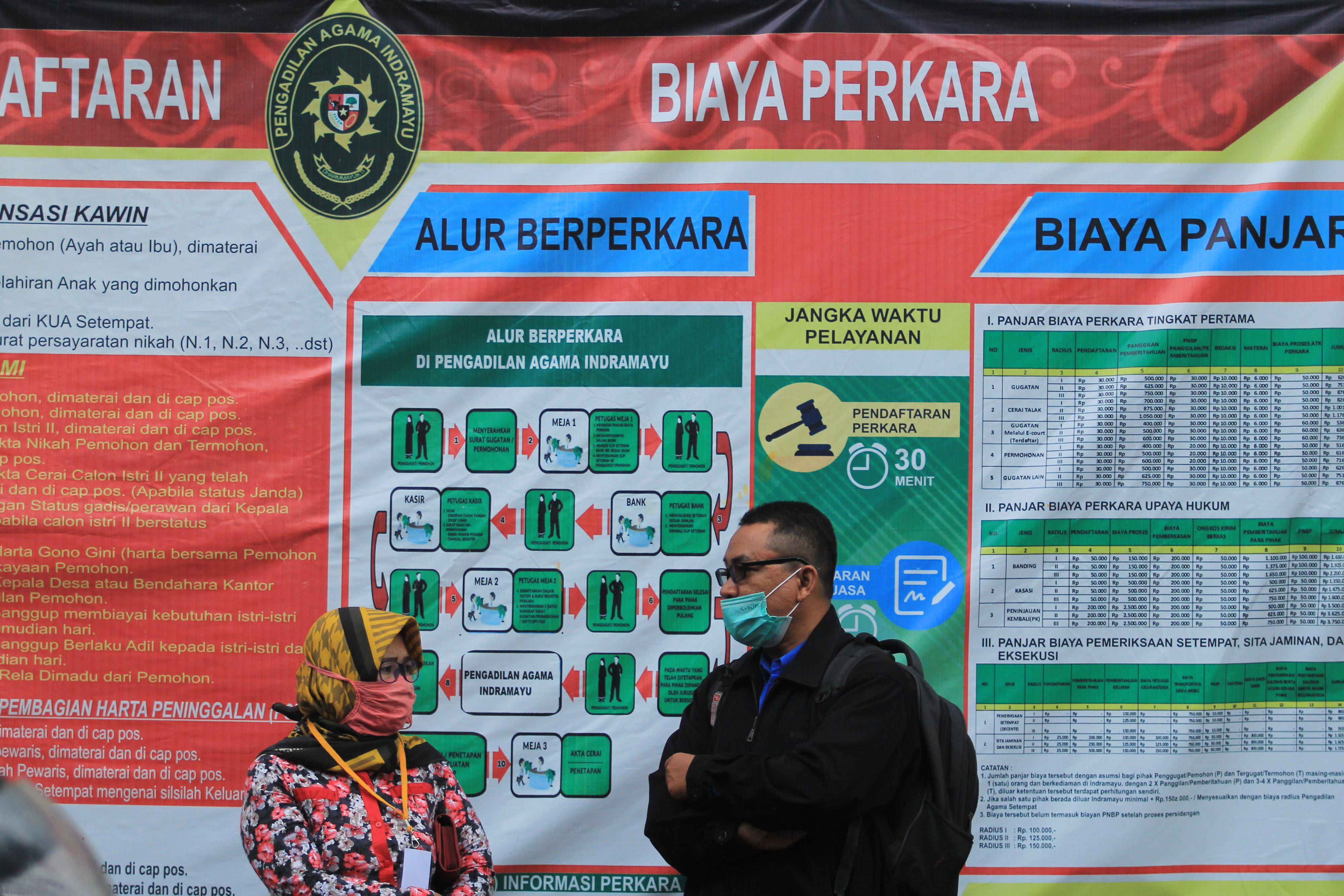 Warga menunggu antrean pengurusan surat administrasi di Pengadilan Agama Indramayu, Jawa Barat.