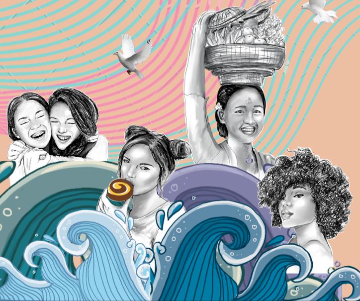 Mural karya seniman perempuan Chika Haryani menghiasi gerai Sinamon di Bali.