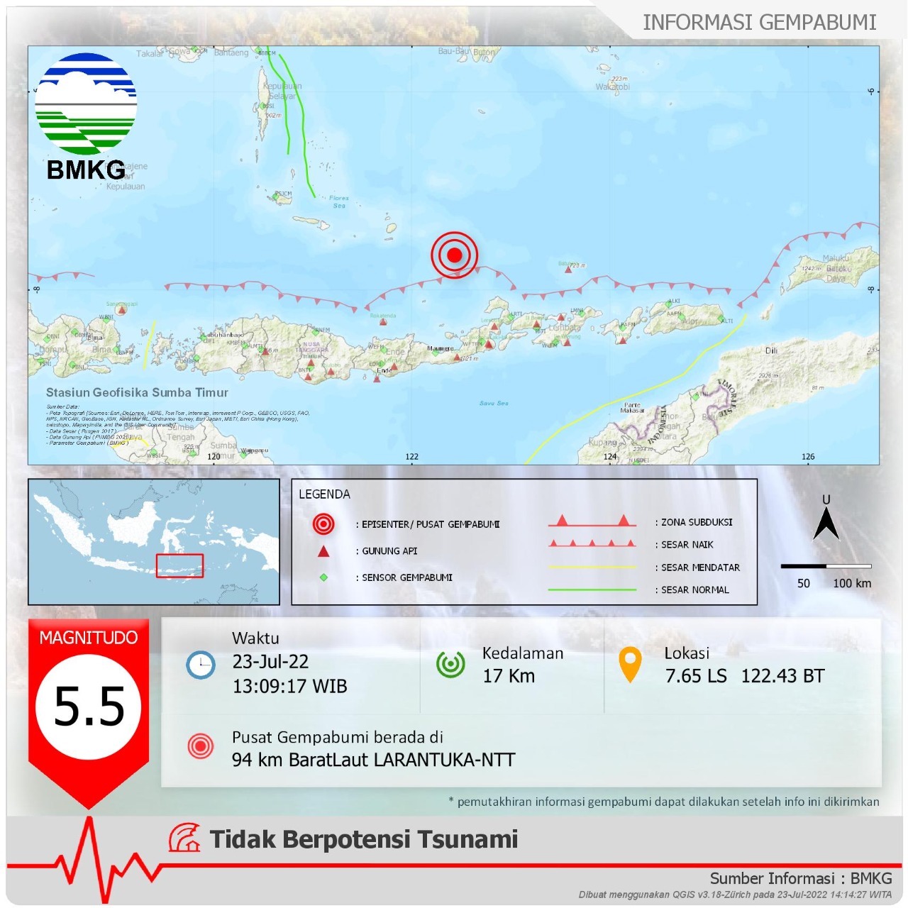 Grafis gempa bumi yang mengguncang Sikka, NTT, Sabtu (23/7).