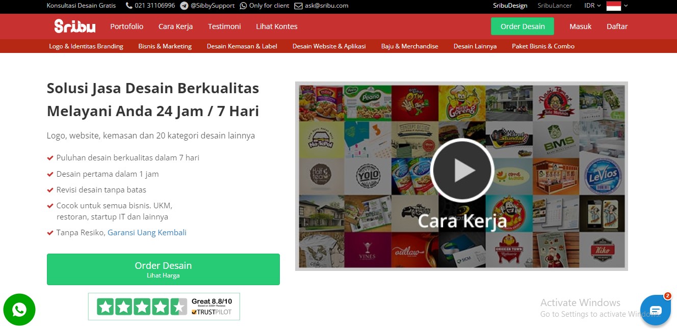 Tampilan muka laman Sribu.