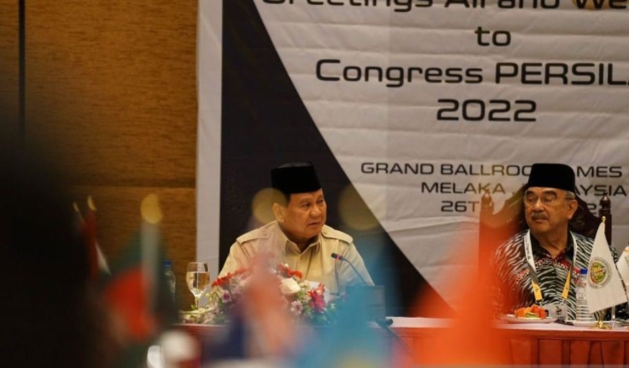 Prabowo Subianto saat menghadiri Kongres Persilat di Malaka, Malaysia.
