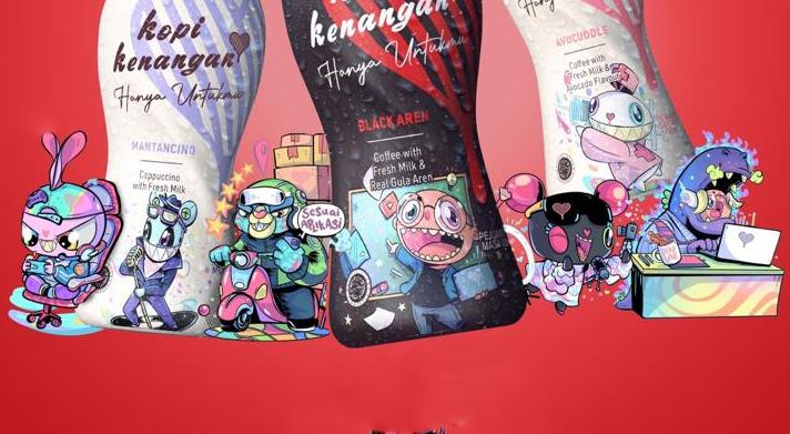 Karya seniman NFT WD Willy Karafuru menghias pada kemasan botol Kopi Kenangan dalam rangka HUT Ke-77 RI.