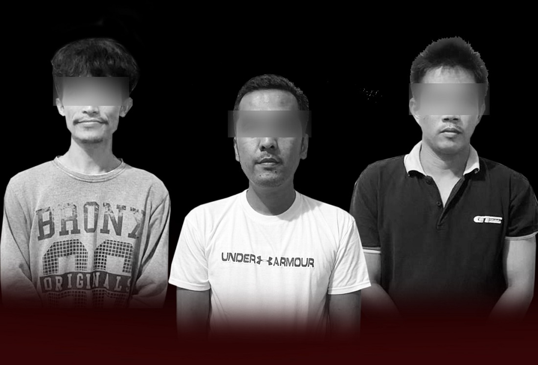 Tampang tiga penyandera yang berhasil dibekuk petugas Polda Jambi, Sabtu (30/7).