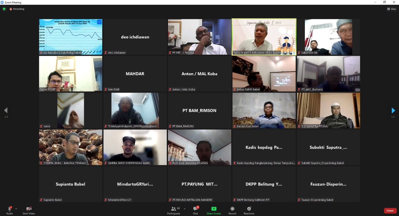 Rakor membahas permasalahan Harga Tandan Buah Segar(TBS) dan proses perizinan ekspor kelapa sawit secara virtual, Rabu malam (7/7).