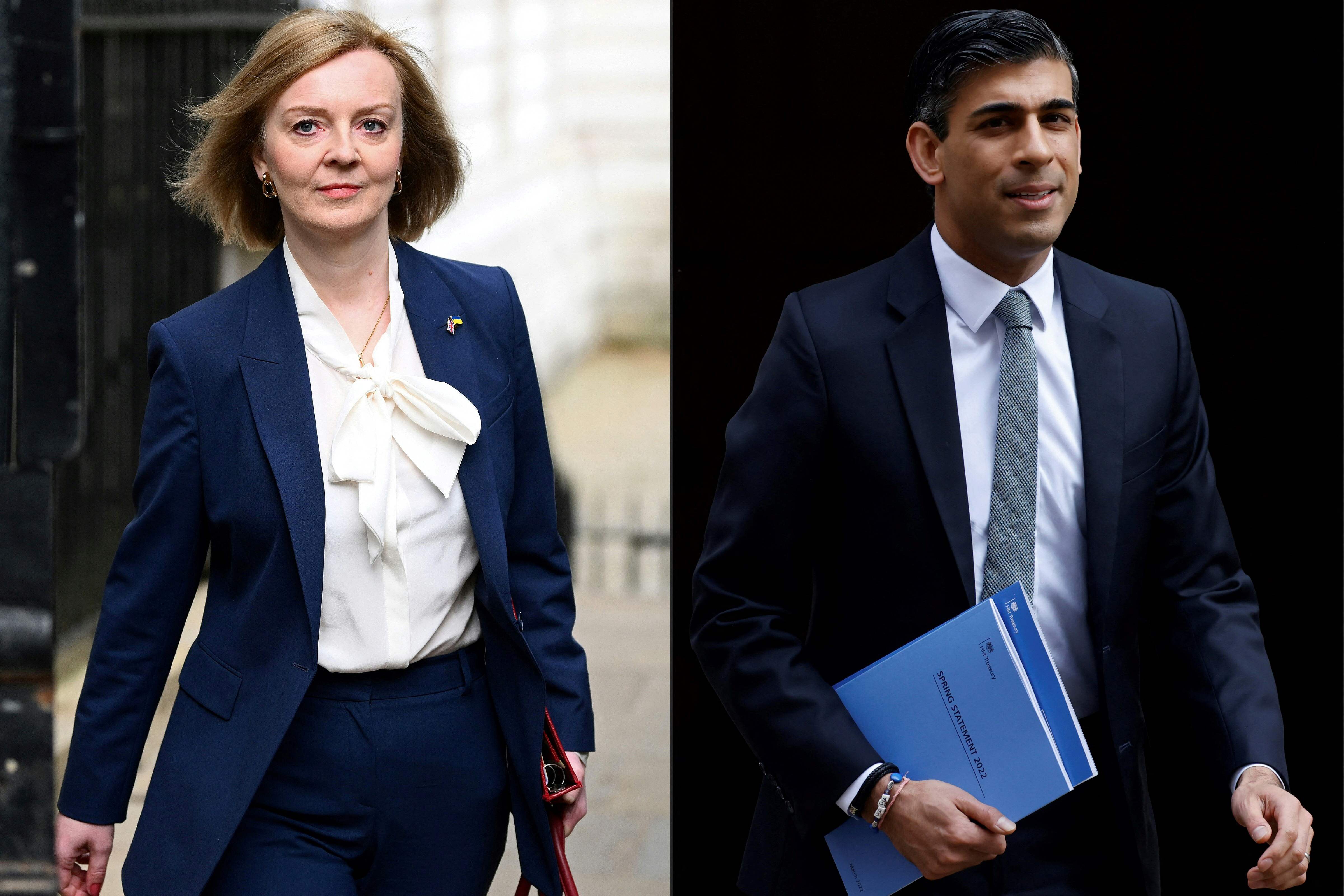 Kandidat Perdana Menteri Inggris Liz Truss (kiri) dan Rishi Sunak