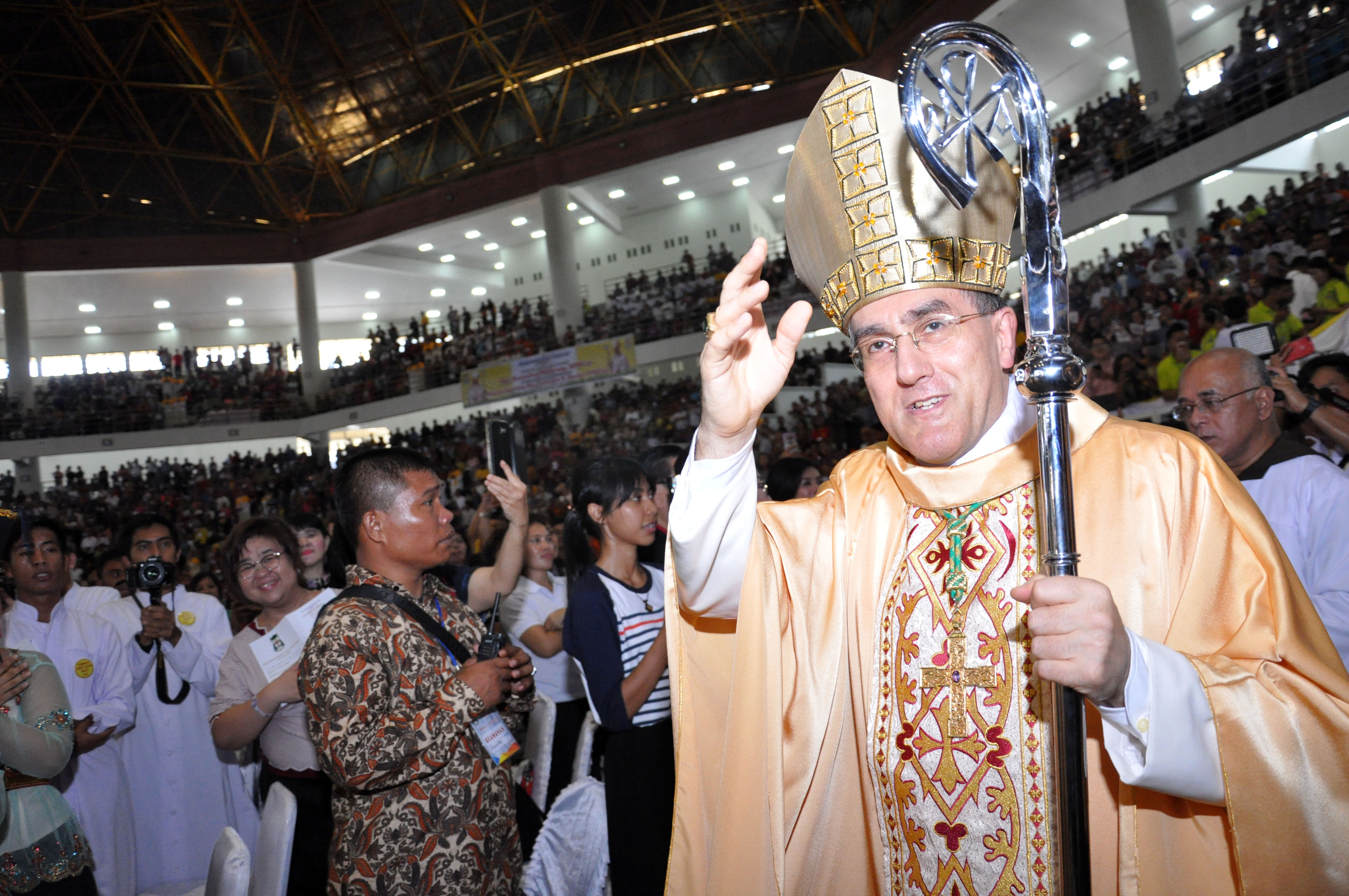 Duta Besar Vatikan untuk Indonesia Mgr Piero Pioppo saat menghadiri kegiatan pentahbisan Uskup Agung Medan, di Medan, (2/2/2019).