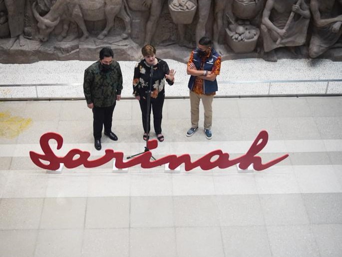 Menteri BUMN Erick Thohir, Director IMF Kristalina Georgieva, dan Menteri Pariwisata dan Ekonomi Kreatif Sandiaga Uno.