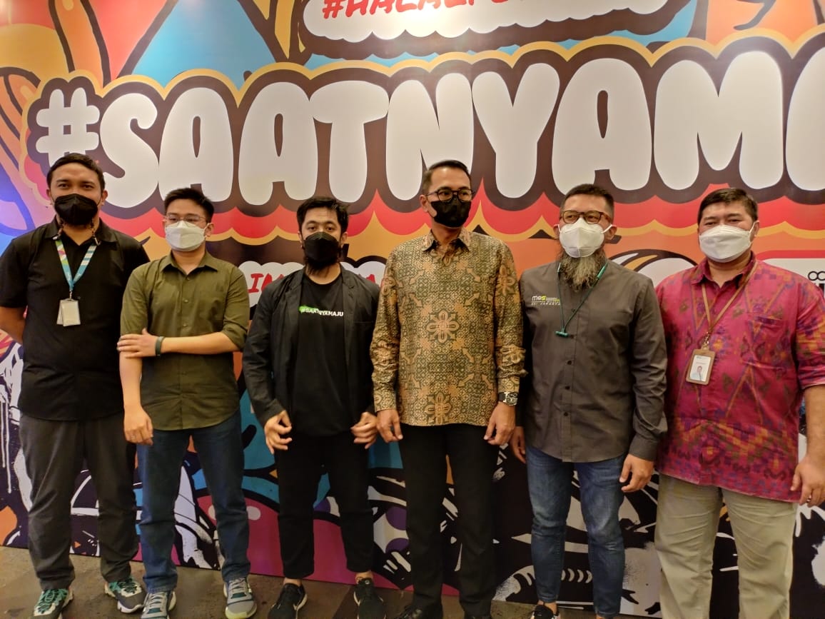 Para pengisi acara dalam konferensi pers #SaatnyaMaju di Street Gallery Pondok Indah Mall, Jakarta, Rabu (27/7)