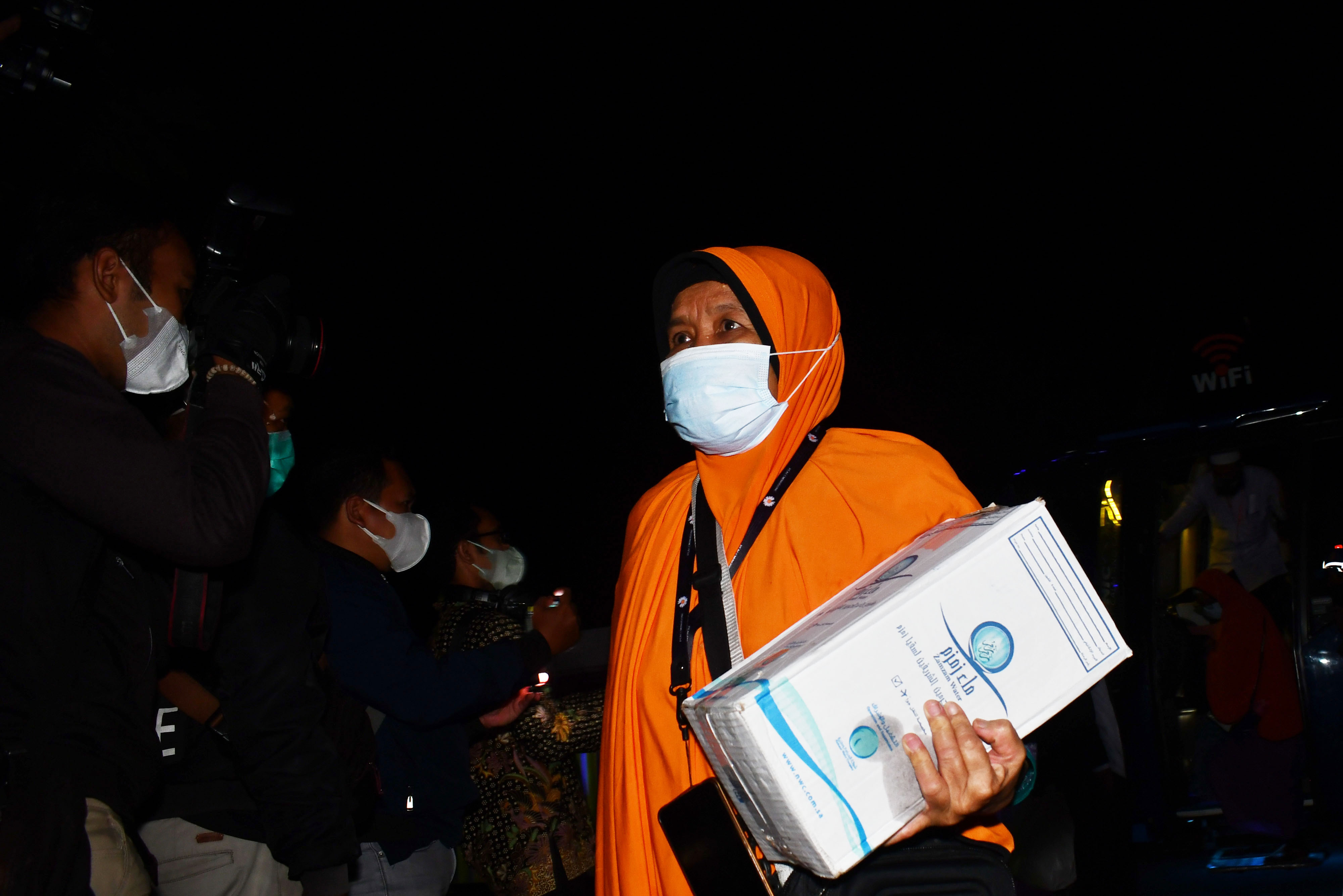 Kedatangan jemaah haji di Kota Madiun, Jawa Timur, Minggu (20/7).