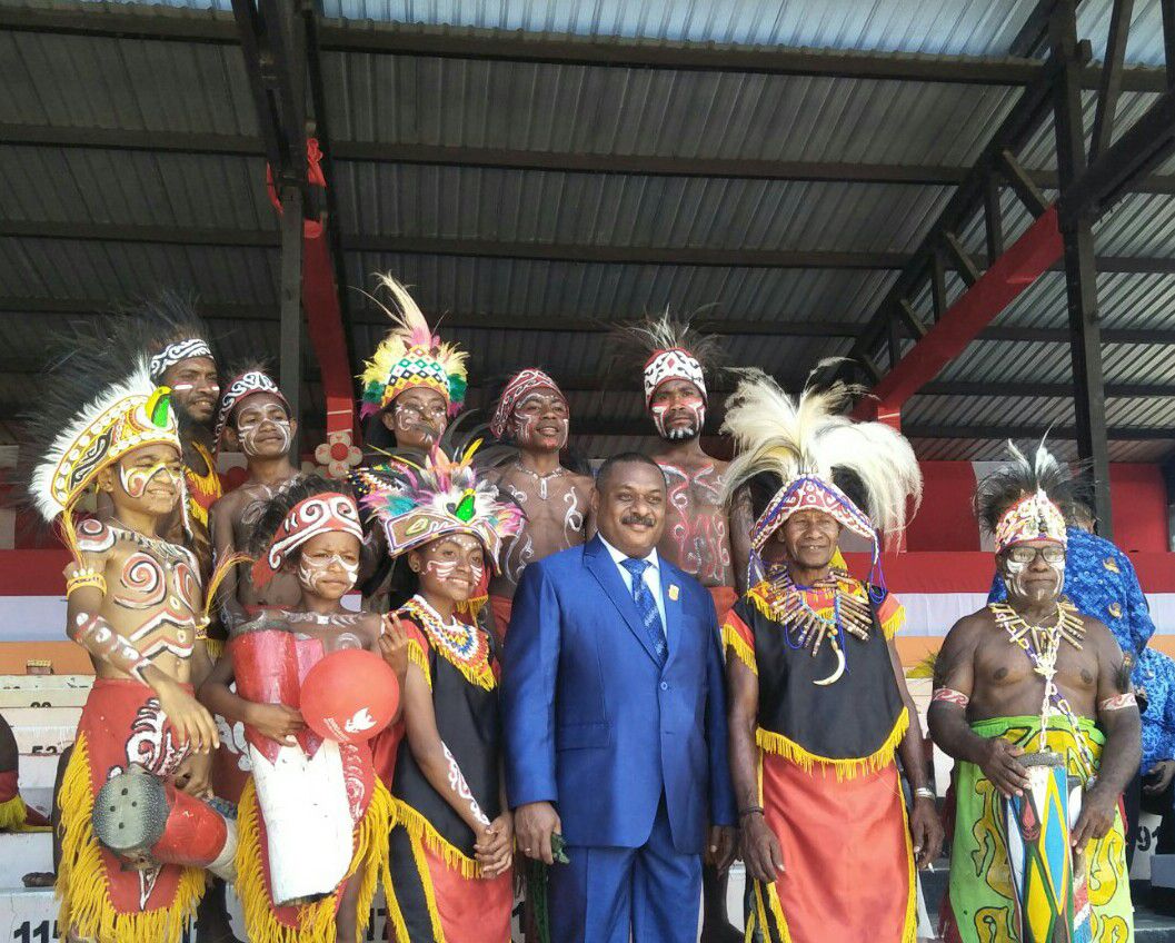 Anggota DPR Papua Boy Markus Dawir saat peringatan HUT Kemerdekaan RI ke-77 di Kabupaten Kepulauan Yapen, Papua