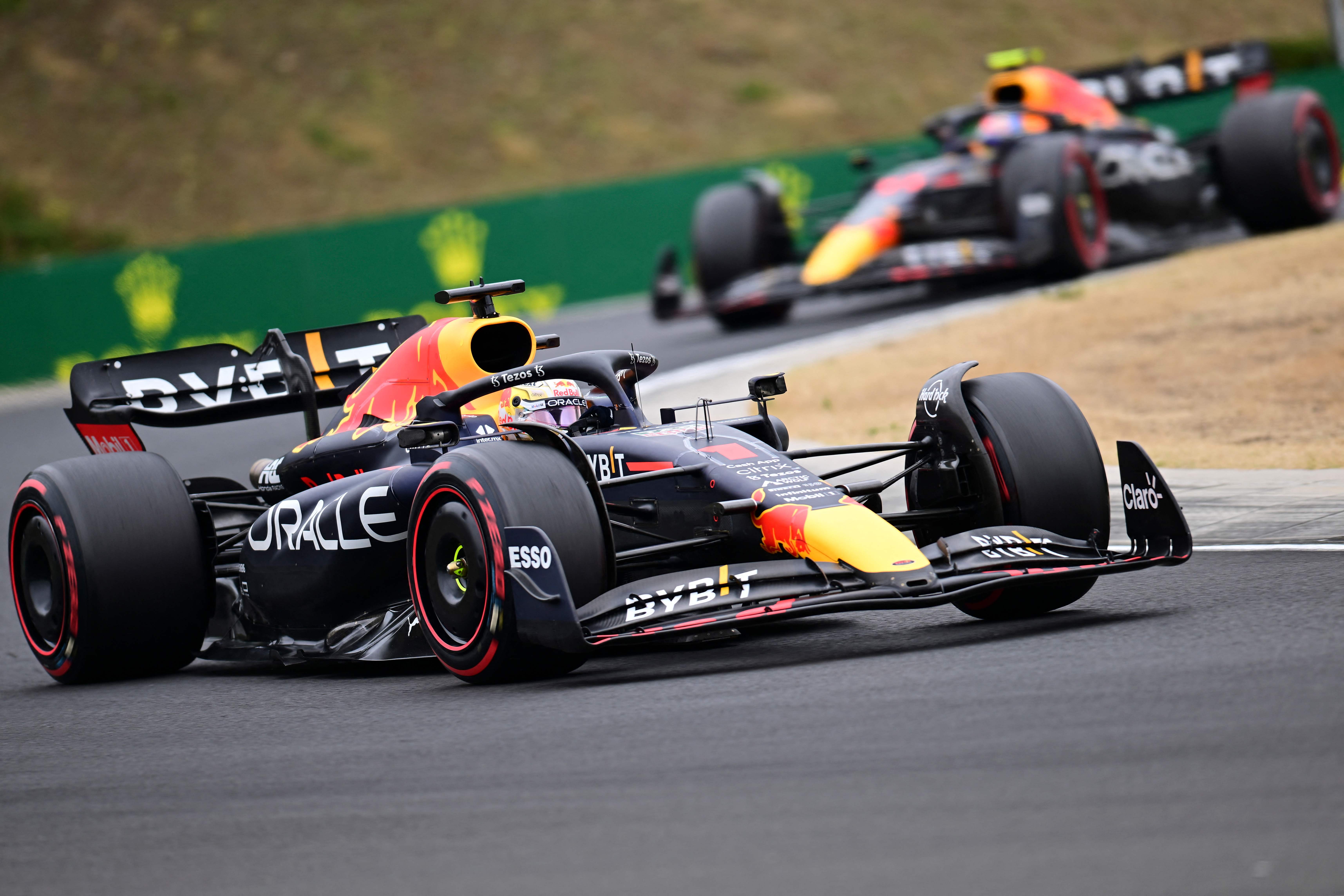 Aksi pembalap Red Bull Max Verstappen di GP Hongaria.